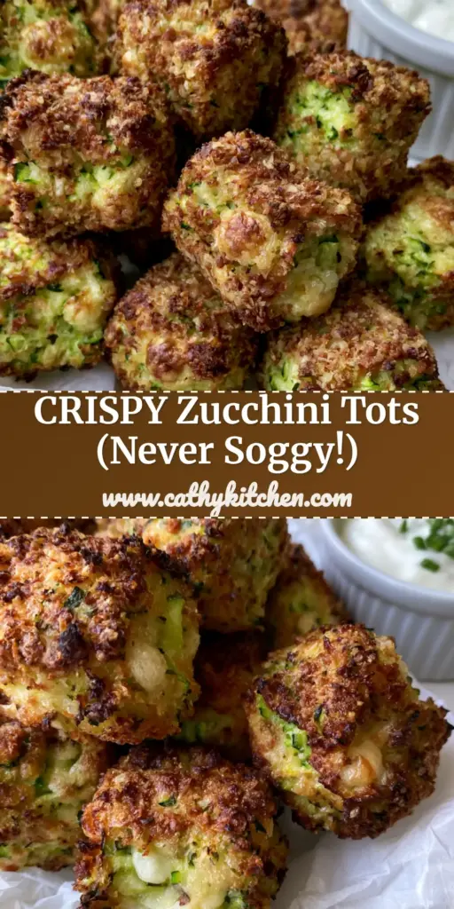 A pile of crispy zucchini tots on crumpled parchment paper with a side of ranch dressing. (zucchini tots)