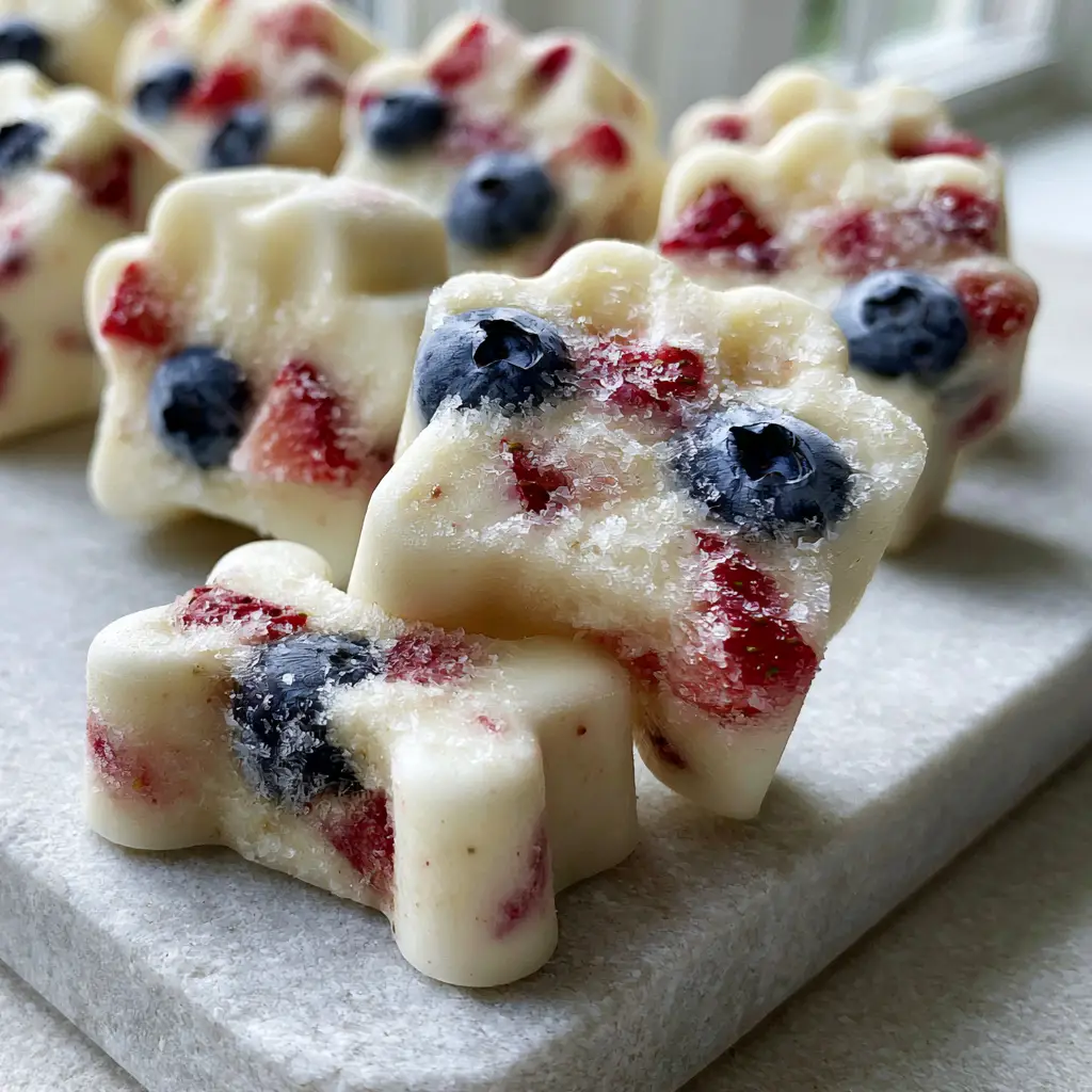 Bone-shaped and paw-shaped Frozen Dog Treats arranged neatly on a grey tray under soft natural window light.