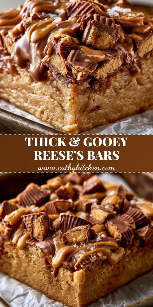 A stack of Peanut Butter Cup Cookie Bars showing the golden-brown base and chocolate drizzle. (Peanut Butter Cup Cookie Bars)