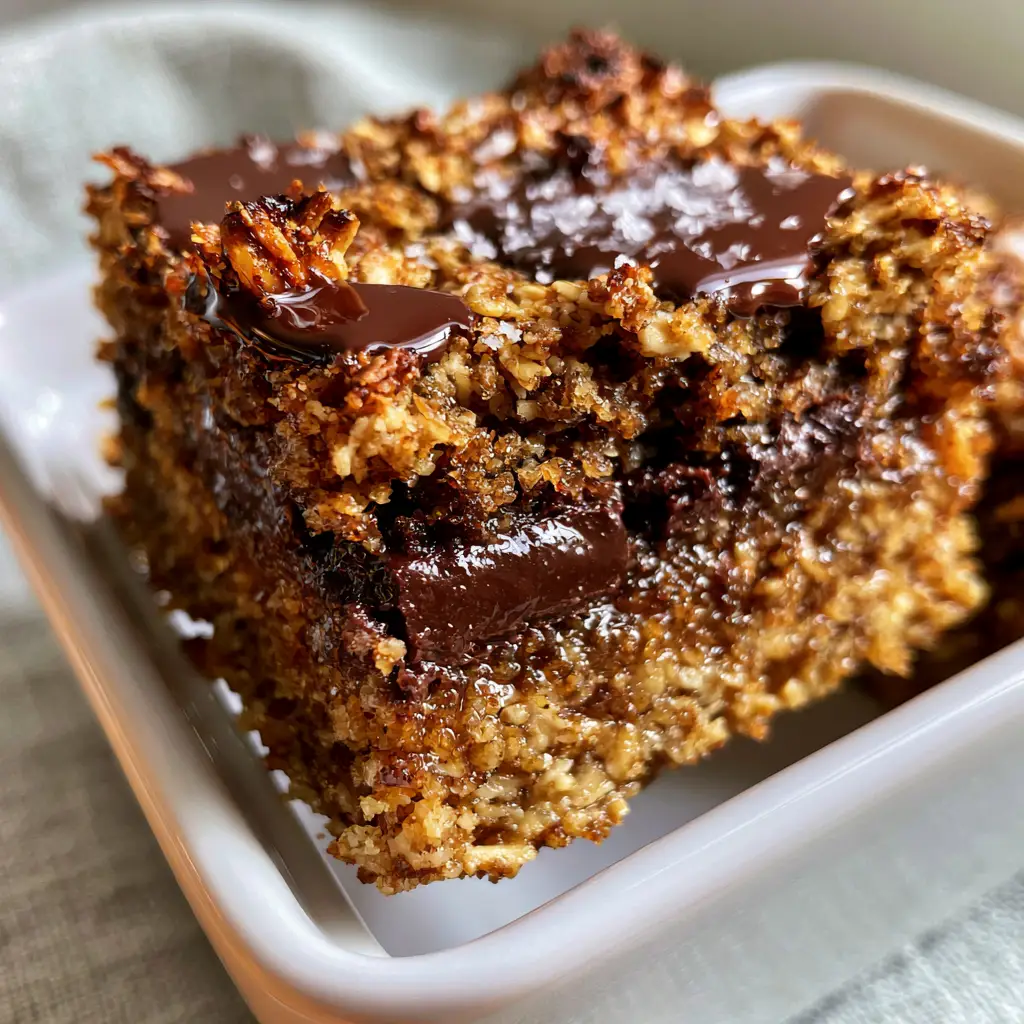 A handheld smartphone shot of a thick oatmeal bar showing the golden-brown edges and soft interior.