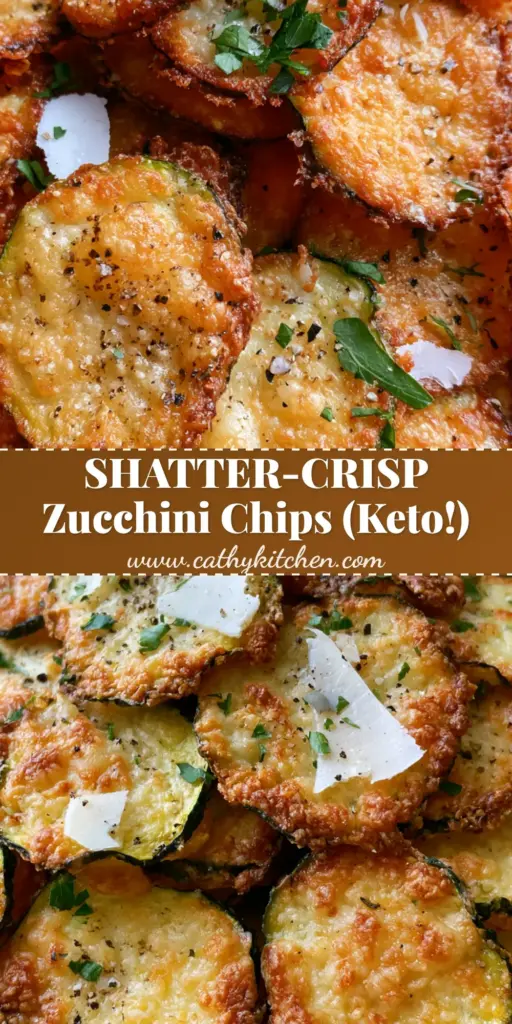 A heap of crispy air fryer zucchini crisps with golden Parmesan crust on a wooden board. (air fryer zucchini crisps)