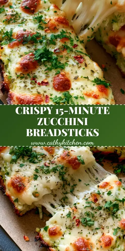 A close-up shot of Zucchini breadsticks with a dramatic cheese pull and golden blisters on a dark slate surface.