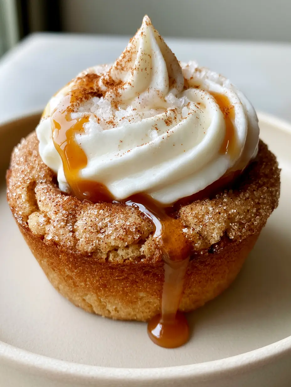 An eye-level close-up of a perfectly baked snickerdoodle cookie cup showing delicate cracks and a thick frosting swirl. (snickerdoodle cookie cups)