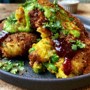 Handheld smartphone photo of golden-brown Spiced Samosa Patties with visible cumin seeds and panko flakes.