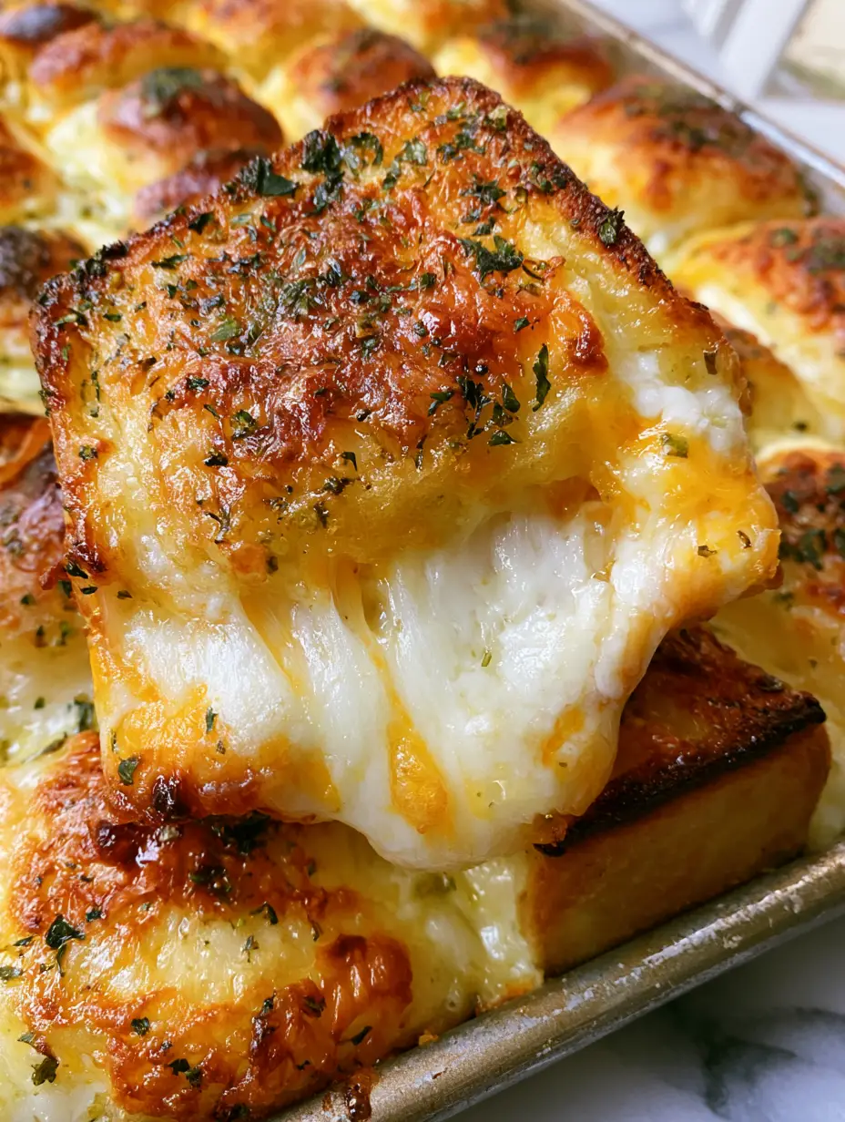 Close-up POV of a hand lifting one of the Mini Grilled Cheese Hawaiian Rolls revealing melted mozzarella and cheddar.