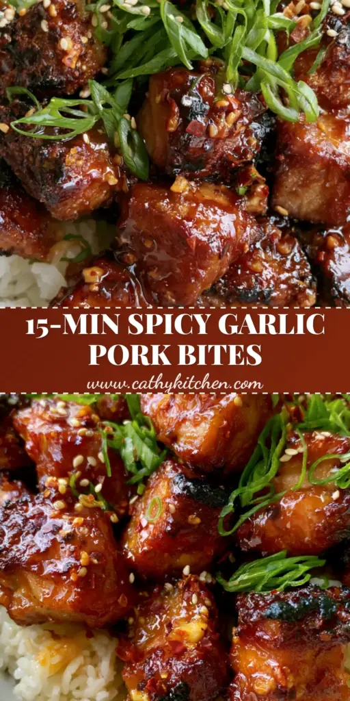 A ceramic bowl filled with steamed jasmine rice and air-fried spicy sweet chili garlic pork bites with charred edges and sticky glaze.