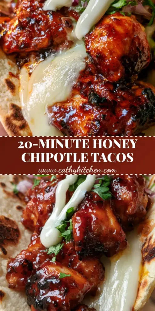 A hand holding a street-style Chipotle Chicken Taco overflowing with honey-glazed chicken, melted cheese, and fresh cilantro sprigs.