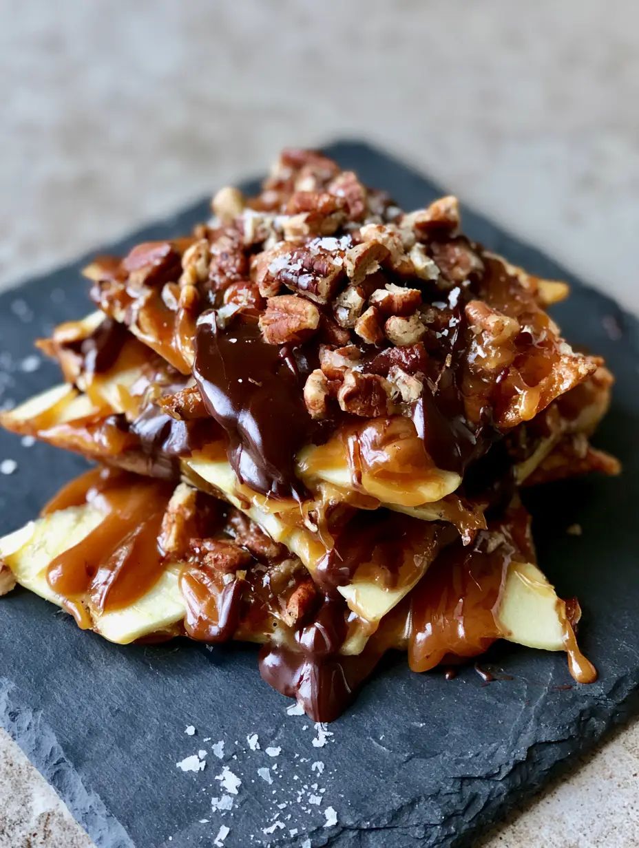 A smartphone photo of caramel apple bark with glistening textures under natural light. (caramel apple bark)