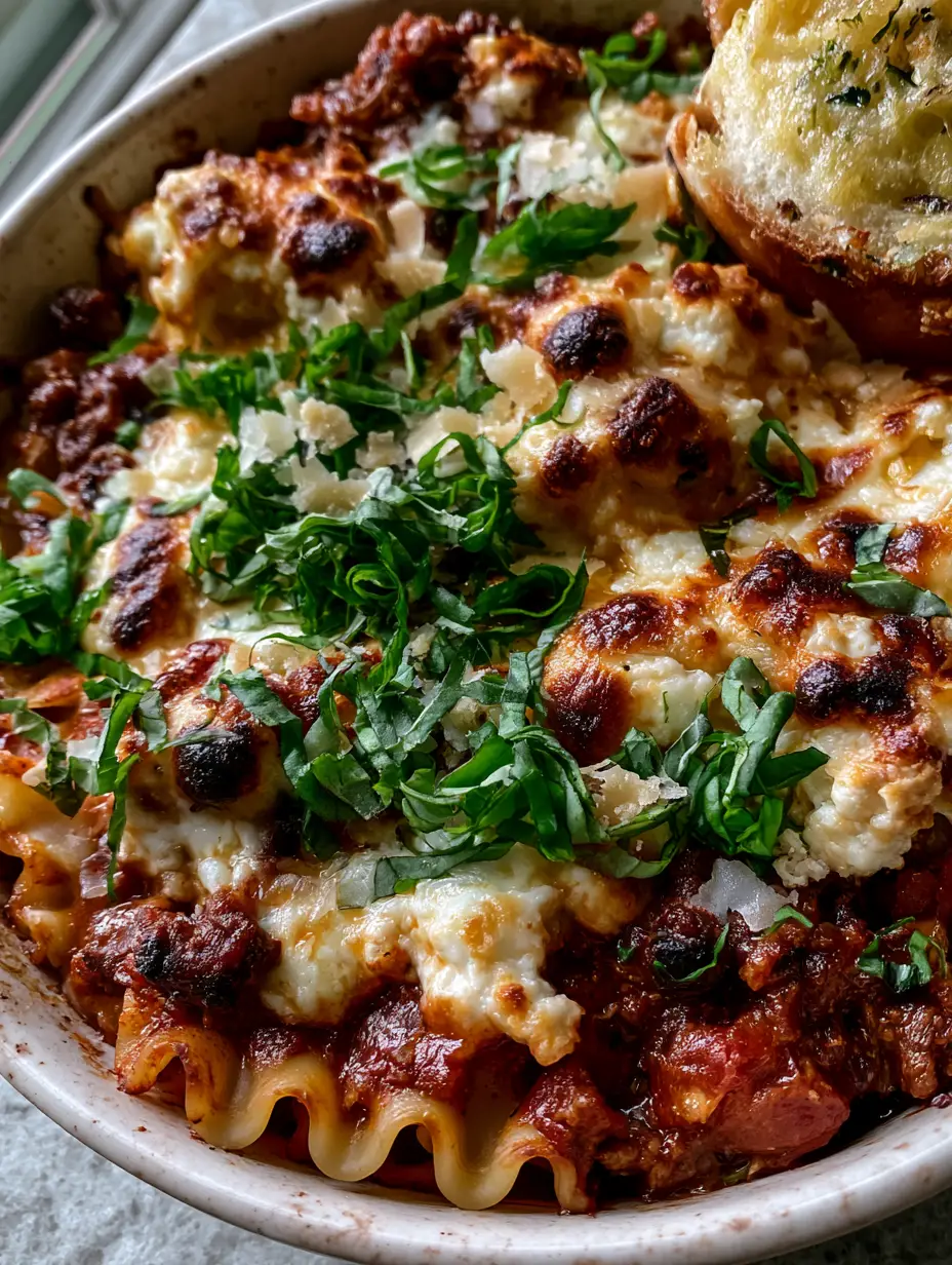 High-angle smartphone photo of crockpot lasagna with thick beef bolognese sauce and stretchy mozzarella cheese.