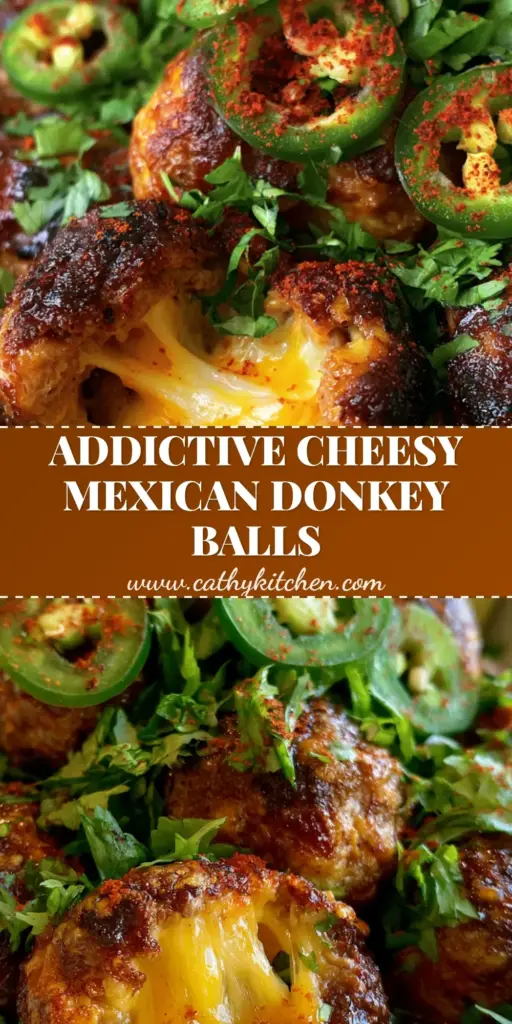 A group of golden-brown spicy mexican donkey balls in a white bowl, one broken open to show a cheese pull.