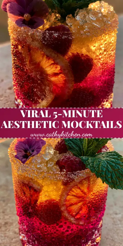 A handheld crystal glass featuring vibrant magenta dragonfruit layers and blood orange slices, part of our Fruity Mocktail Ideas collection.