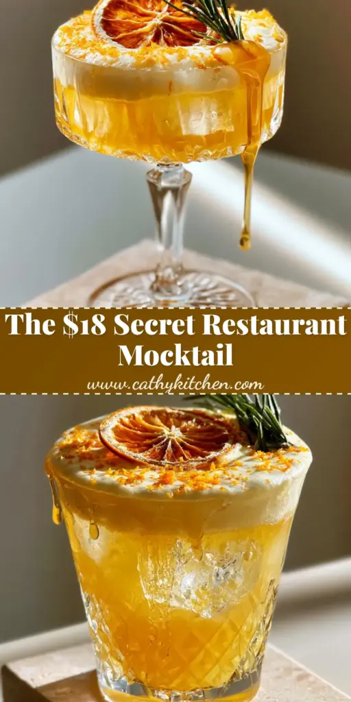 Citrus and Honey Mocktail: A Luxury Meyer Lemon and Orange Refresher 3 A luxury Citrus and honey mocktail in a fluted crystal glass with sinking honey, clear ice, and a rosemary garnish.