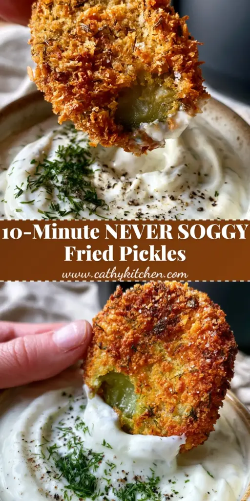 A hand holding an ultra-crispy air fried Dill Pickle Chip mid-dip into thick garlic ranch sauce.