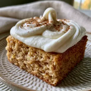 Close-up of golden-brown banana bars showing tiny flecks of ripe banana and soft crumb texture.