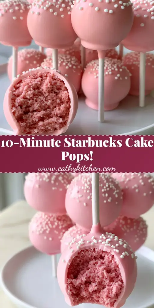 A handheld smartphone photo of a stack of Starbucks Cake Pops on a white plate with one bitten open to show the pink center.