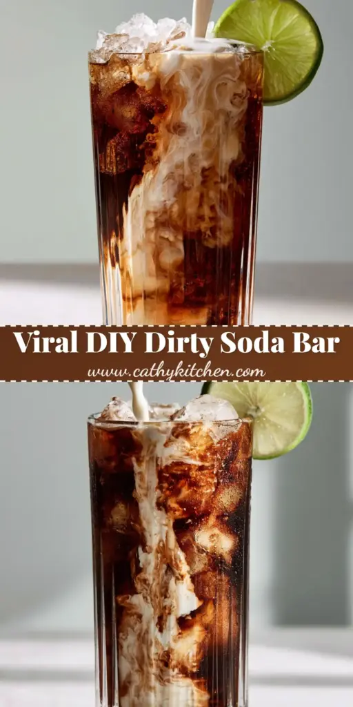 A tall glass Soda bar drink with crushed ice, dark cola, and a fresh lime slice. (Soda bar)