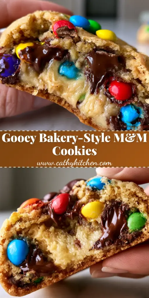 A tall stack of mini m&m chocolate chip cookies showing the gooey center and melted chocolate pools.