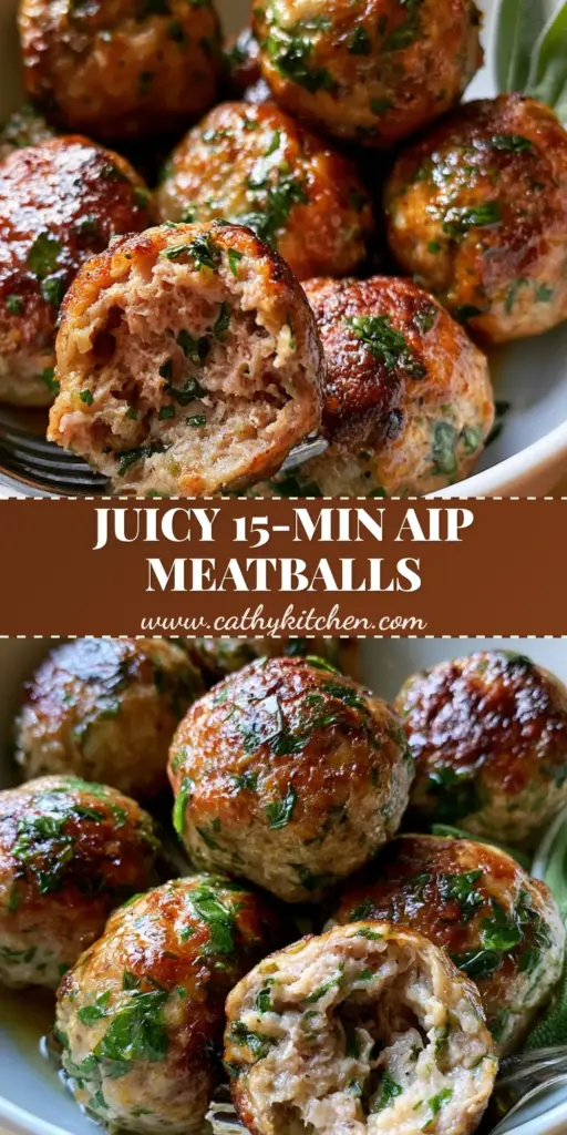 AIP Paleo Breakfast Meatballs with Fresh Sage and Parsley 3 A stack of eight golden-brown AIP paleo breakfast meatballs flecked with green herbs in a white bowl.