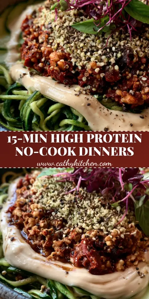 A gourmet high-protein bowl of spiralized zucchini noodles with walnut crumble and cashew cream, perfect for raw vegan dinners.