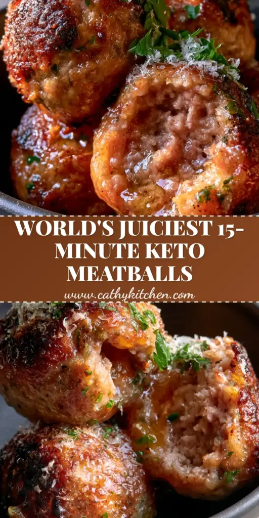 A pile of three large golden-brown keto meatballs in a charcoal bowl with garlic butter glaze and parmesan cheese.