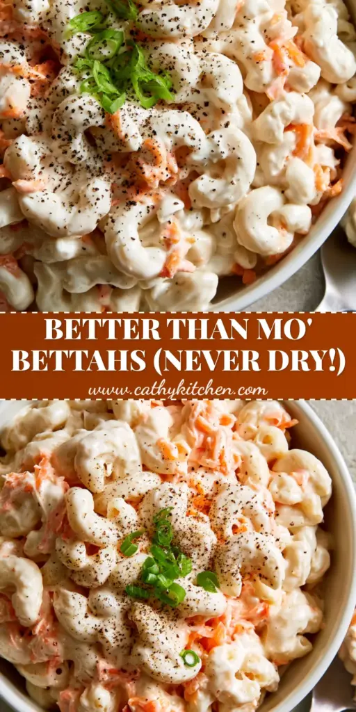 Mo’ Bettahs Macaroni Salad: The Ultimate Creamy Hawaiian Recipe 4 A minimalist white ceramic bowl overflowing with Mo’ Bettahs macaroni salad, showing glossy dressing, shredded carrots, and coarse black pepper. (Mo’ Bettahs macaroni salad)