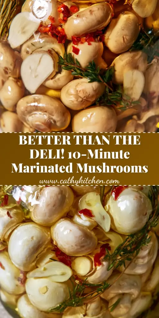 Marinated Mushrooms: The Ultimate Glossy Herb-Infused Appetizer 3 A vertical shot of a rustic glass jar filled with marinated mushrooms in a golden herb oil, garnished with rosemary and chili flakes. (marinated mushrooms)
